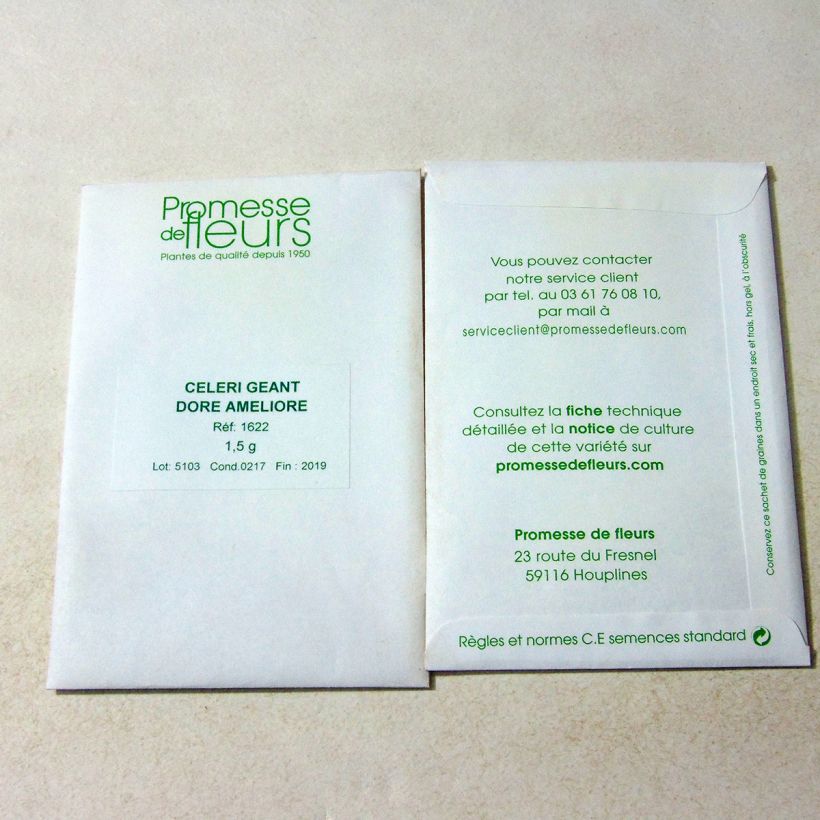 Ejemplo de ejemplar de Apio en rama Géant Doré Amélioré saco de 2000 semillas (1,5g) tal y como se entrega