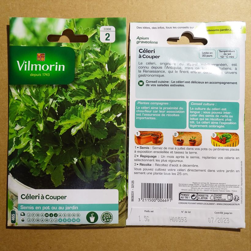 Ejemplo de ejemplar de Apio en rama Vilmorin saco de 2500 semillas (1g) tal y como se entrega