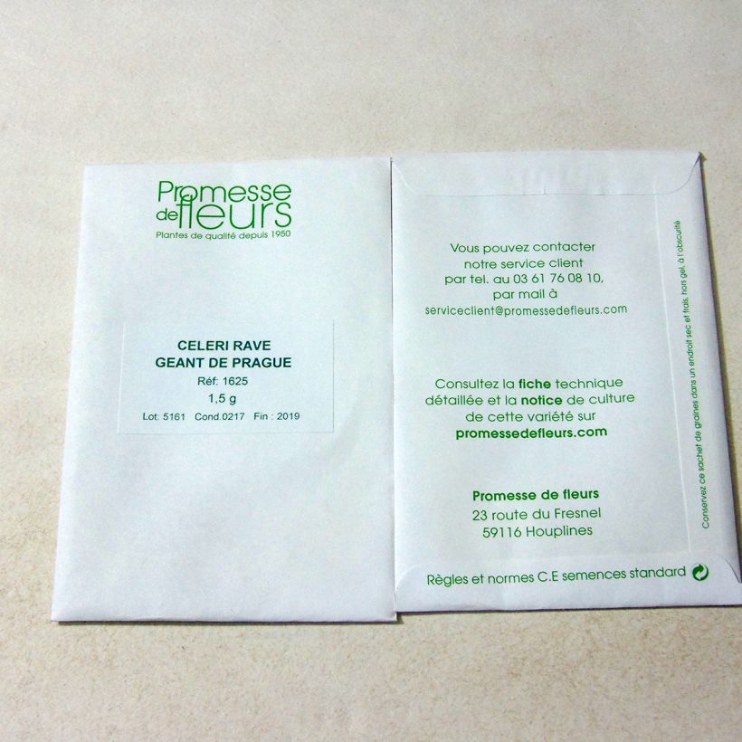 Ejemplo de ejemplar de Apio nabo Géant de Prague saco de 2000 semillas (1,5g) tal y como se entrega