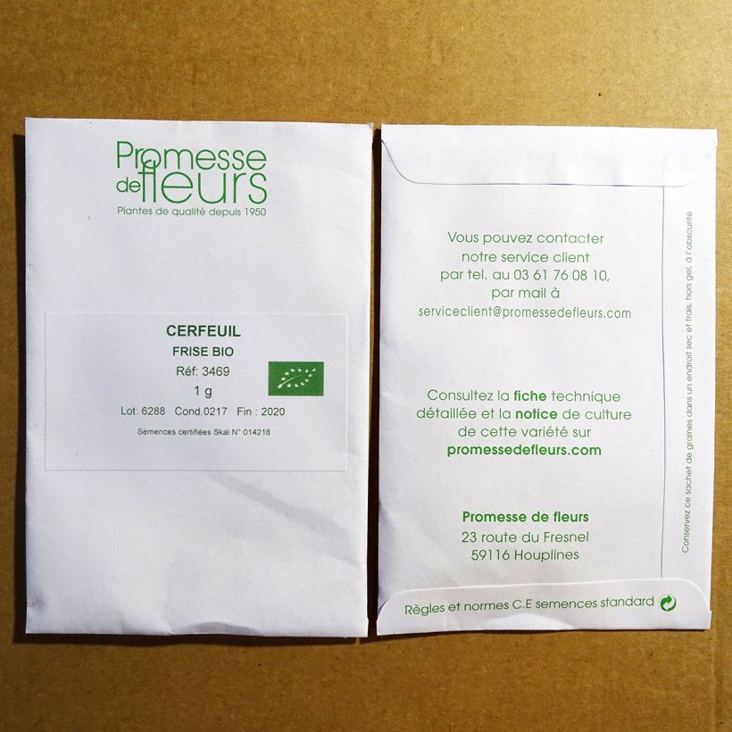 Ejemplo de ejemplar de Perifollo Frisé Bio saco de 500 semillas (1,5g) tal y como se entrega