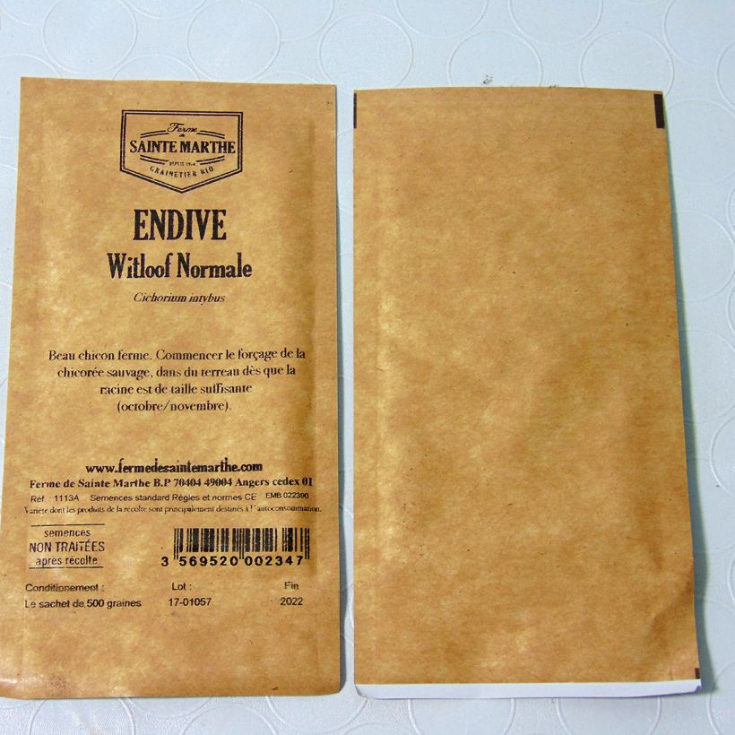 Ejemplo de ejemplar de Endibia Witloof Alba saco de 500 semillas (1g) tal y como se entrega