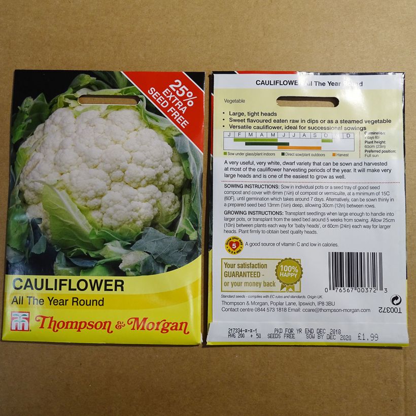 Ejemplo de ejemplar de Coliflor All The Year Round saco de 325 semillas tal y como se entrega