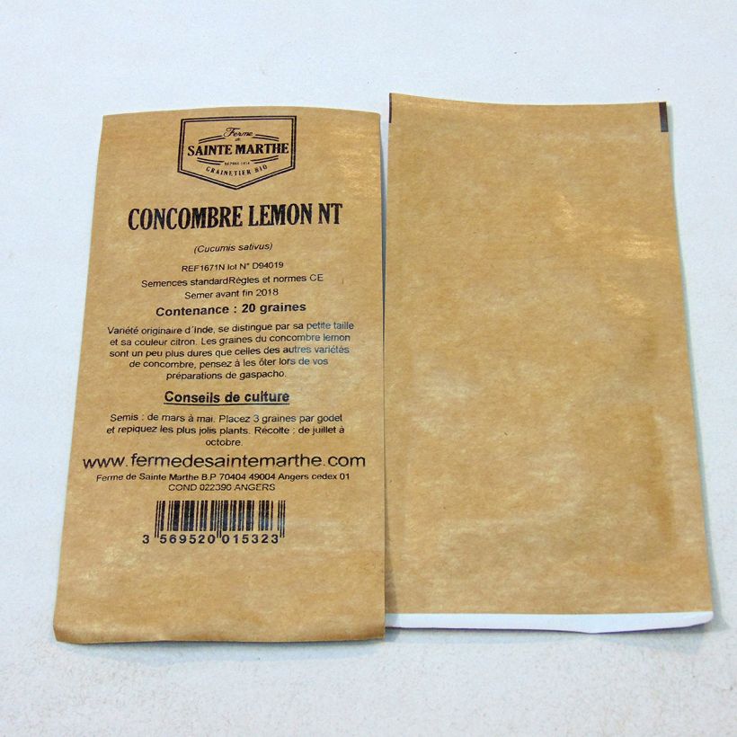 Ejemplo de ejemplar de Pepino Lemon BIO (semillas) saco de 20 semillas tal y como se entrega