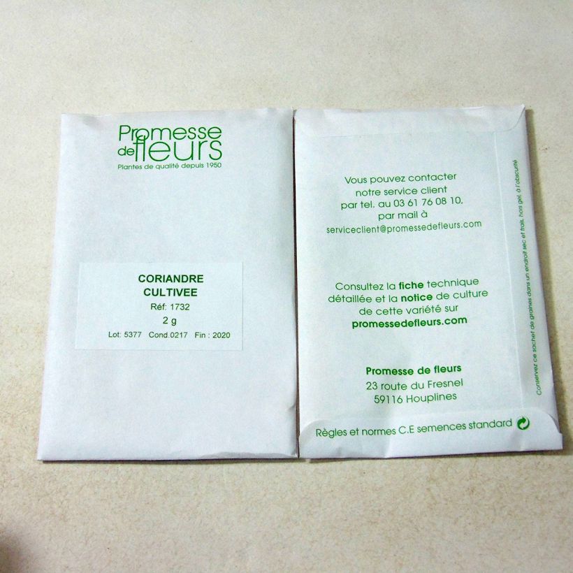 Ejemplo de ejemplar de Cilantro - Coriandrum sativum saco de 120 semillas (2g) tal y como se entrega