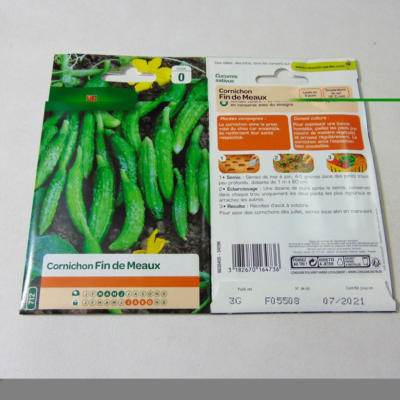 Ejemplo de ejemplar de Pepinillo Fin de Meaux - Vilmorin saco de 105 semillas (3g) tal y como se entrega