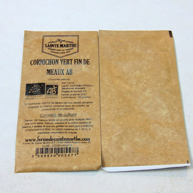 Ejemplo de ejemplar de Pepinillo Fin de Meaux Bio - Ferme de Sainte Marthe saco de 50 semillas (1g) tal y como se entrega