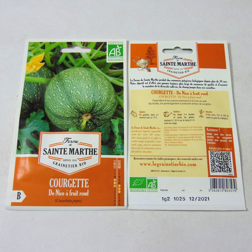 Ejemplo de ejemplar de Calabacín de Nice à fruit rond Bio - Ferme de Sainte Marthe saco de 8 semillas (1.2g) tal y como se entrega