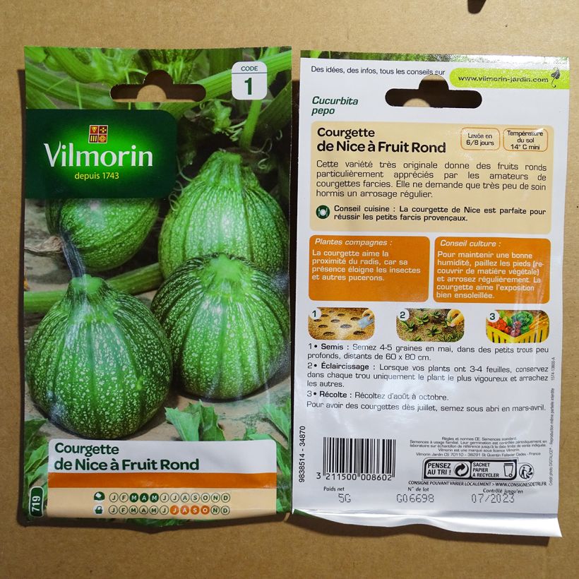 Ejemplo de ejemplar de Calabacín de Nice à fruit rond - Vilmorin saco de 50 semillas (5g) tal y como se entrega