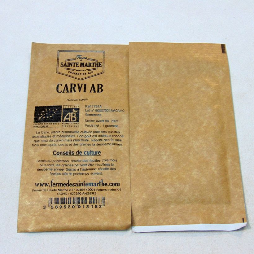 Ejemplo de ejemplar de Alcaravea Bio - Ferme de Sainte Marthe - Carum carvi saco de 1 gramos de semillas tal y como se entrega