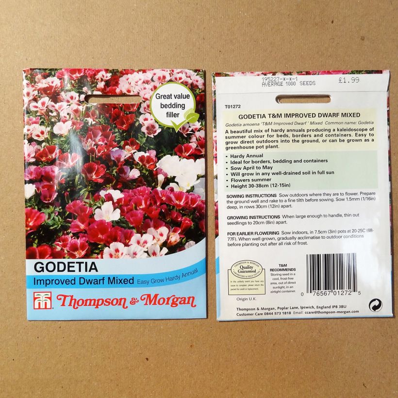 Ejemplo de ejemplar de Godetia amoena Improved Dwarf mix saco de 1700 semillas (1g) tal y como se entrega