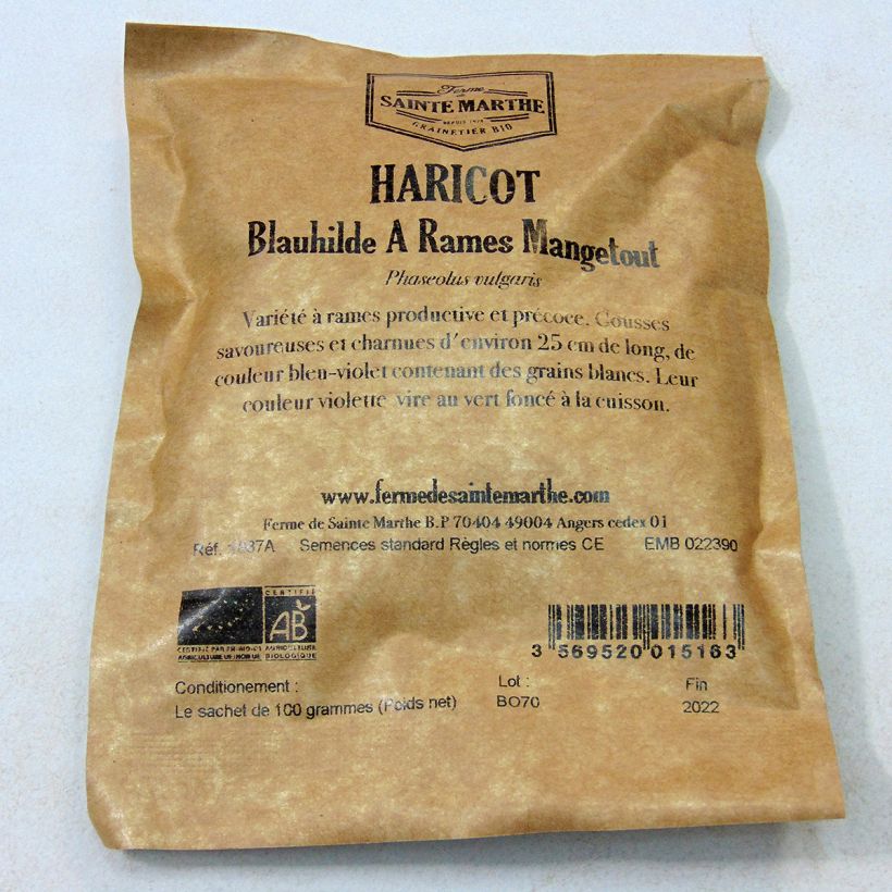 Ejemplo de ejemplar de Judía de enrame Blauhilde Bio - Ferme de Sainte Marthe saco de 200 semillas (80g) tal y como se entrega