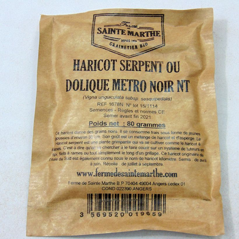 Ejemplo de ejemplar de Caupí Dolique Metro noir saco de 160 semillas (80g) tal y como se entrega