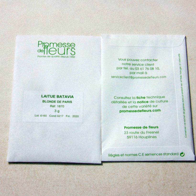 Ejemplo de ejemplar de Lechuga Batavia Blonde de Paris saco de 2500 semillas (3g) tal y como se entrega