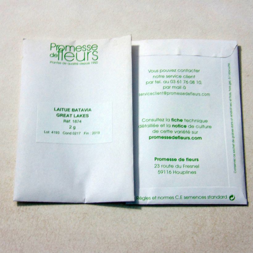 Ejemplo de ejemplar de Lechuga Batavia Great Lakes 118 saco de 1600 semillas (2g) tal y como se entrega