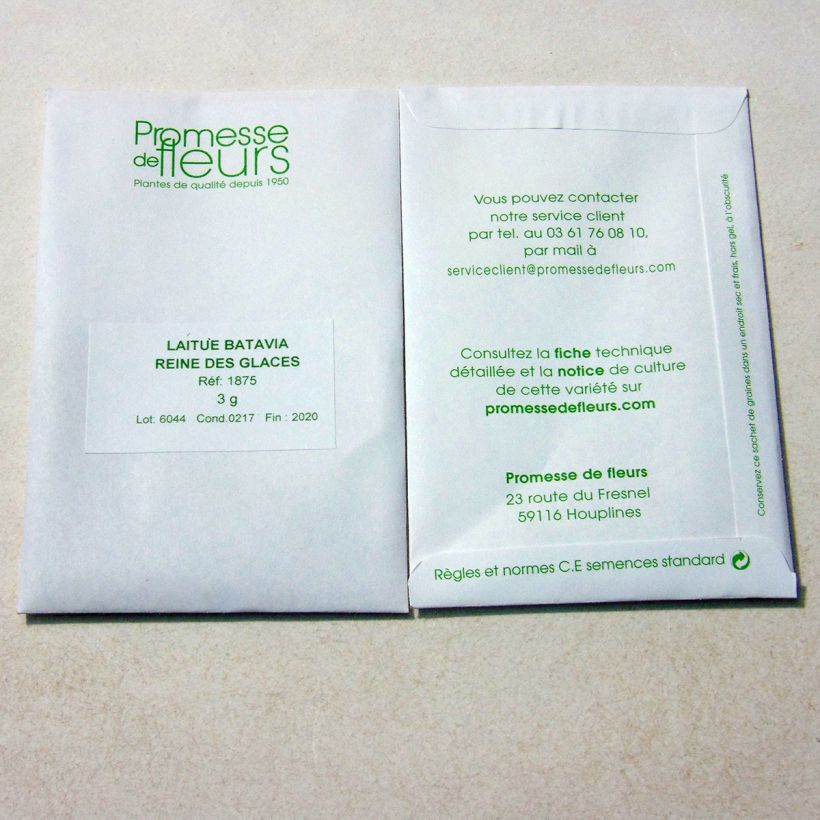 Ejemplo de ejemplar de Lechuga batavia Reine des Glaces saco de 2500 semillas (3g) tal y como se entrega