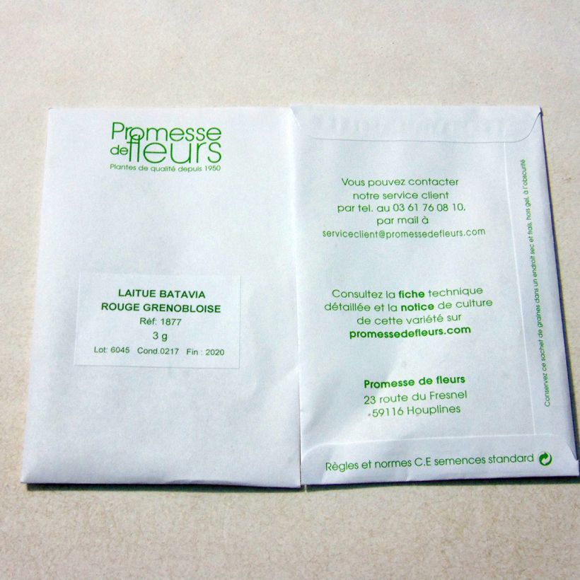 Ejemplo de ejemplar de Lechuga Batavia Roja Grenobloise saco de 2500 semillas (3g) tal y como se entrega