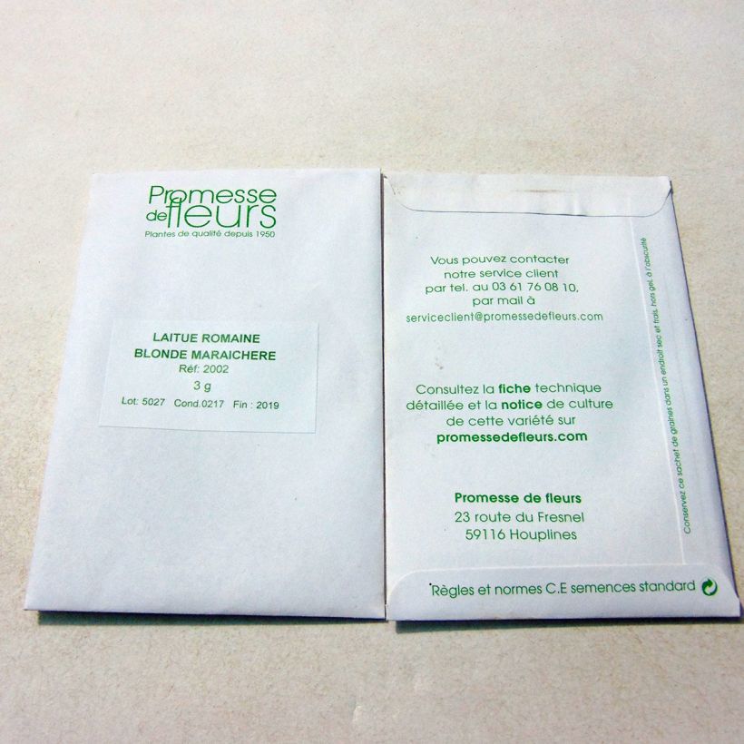 Ejemplo de ejemplar de Lechugas Romaine Blonde maraîchère saco de 2500 semillas (3g) tal y como se entrega