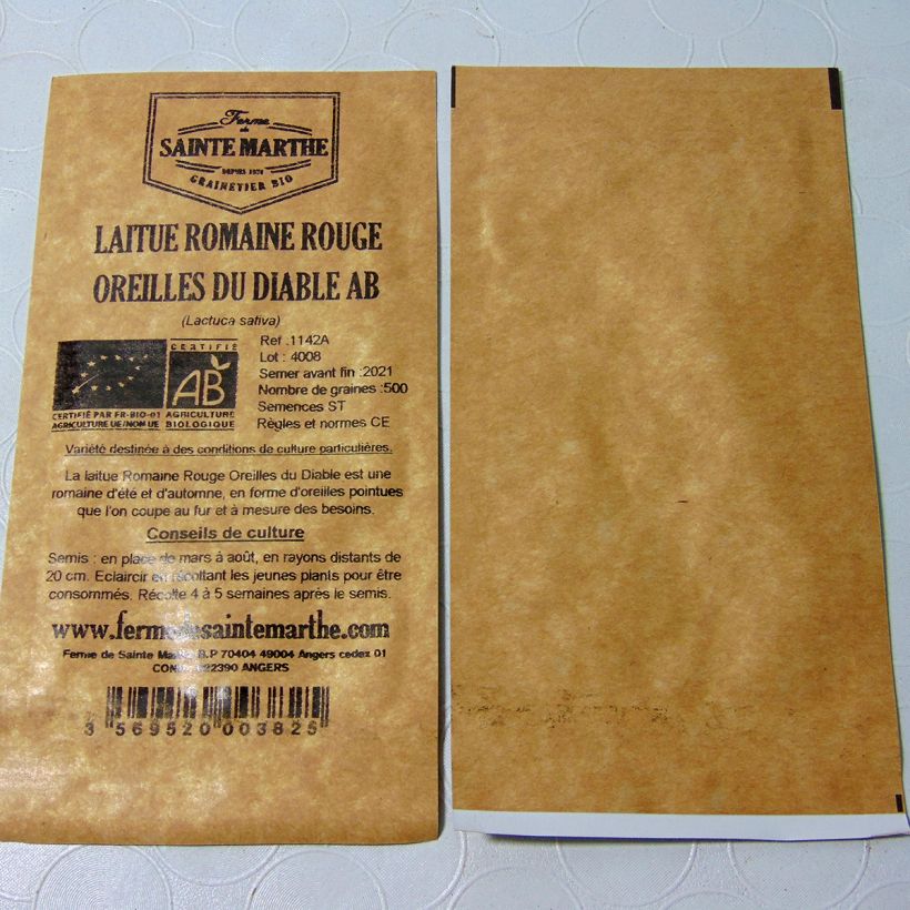 Ejemplo de ejemplar de Lechugas Romaine Rouge Oreilles du Diable saco de 450 semillas tal y como se entrega