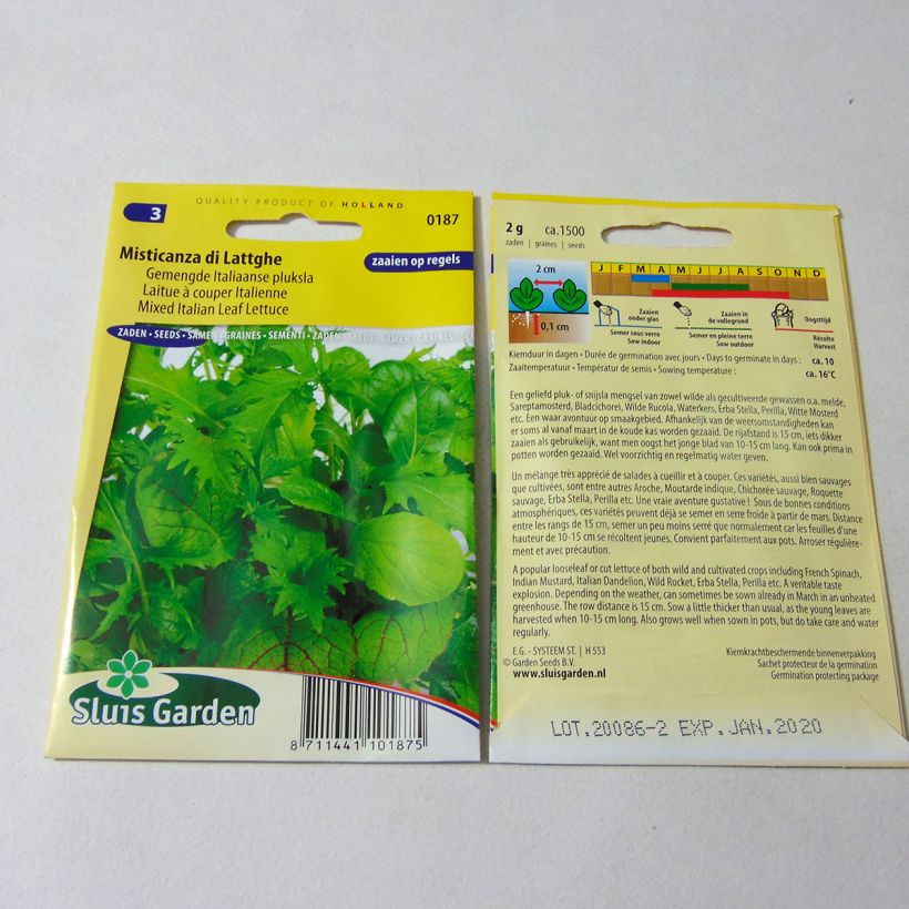 Ejemplo de ejemplar de Lechugas Misticanza di Lattghe saco de 1500 semillas (2g) tal y como se entrega