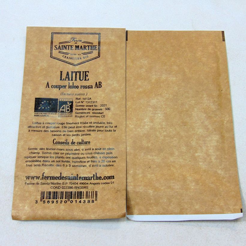 Ejemplo de ejemplar de Lechugas Lollo Rossa Bio - Ferme de Sainte Marthe saco de 500 semillas tal y como se entrega