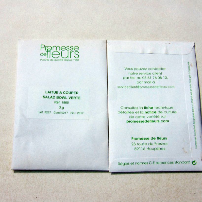 Ejemplo de ejemplar de Lechugas Salad Bowl Verte saco de 2500 semillas (3g) tal y como se entrega