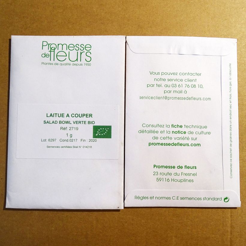 Ejemplo de ejemplar de Lechugas Salad Bowl Verte Bio saco de 850 semillas (1g) tal y como se entrega