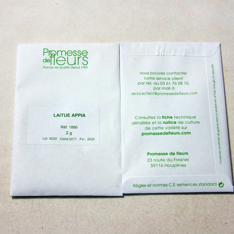 Ejemplo de ejemplar de Lechuga Appia saco de 1700 semillas (2g) tal y como se entrega