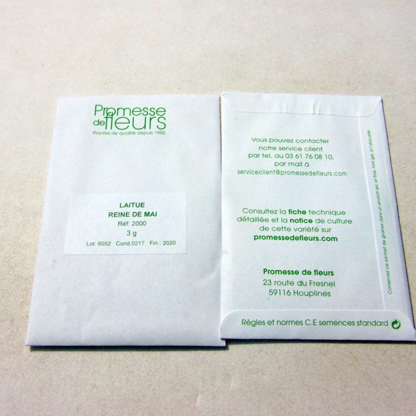 Ejemplo de ejemplar de Lechuga Reine de Mai saco de 2500 semillas (3g) tal y como se entrega