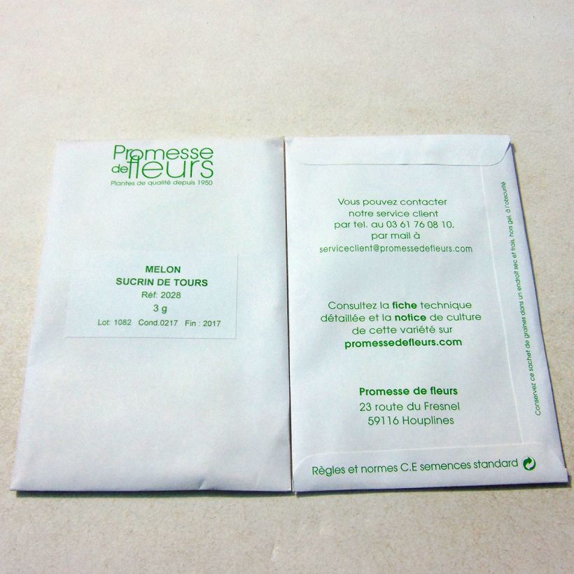 Ejemplo de ejemplar de Melón Sucrin de Tours saco de 75 semillas (1g) tal y como se entrega