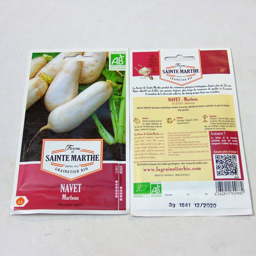 Ejemplo de ejemplar de Nabo Marteau Bio - Ferme de Sainte Marthe saco de 1400 semillas (3g) tal y como se entrega