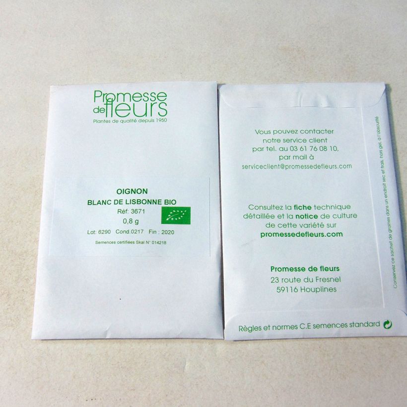 Ejemplo de ejemplar de Cebolla Blanc de Lisbonne Bio saco de 200 semillas (0,8g) tal y como se entrega