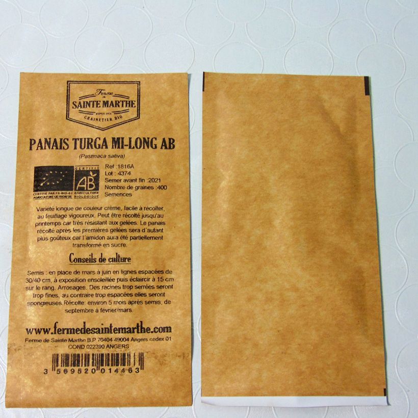 Ejemplo de ejemplar de Chirivía Turga mi-long saco de 400 semillas (2g) tal y como se entrega