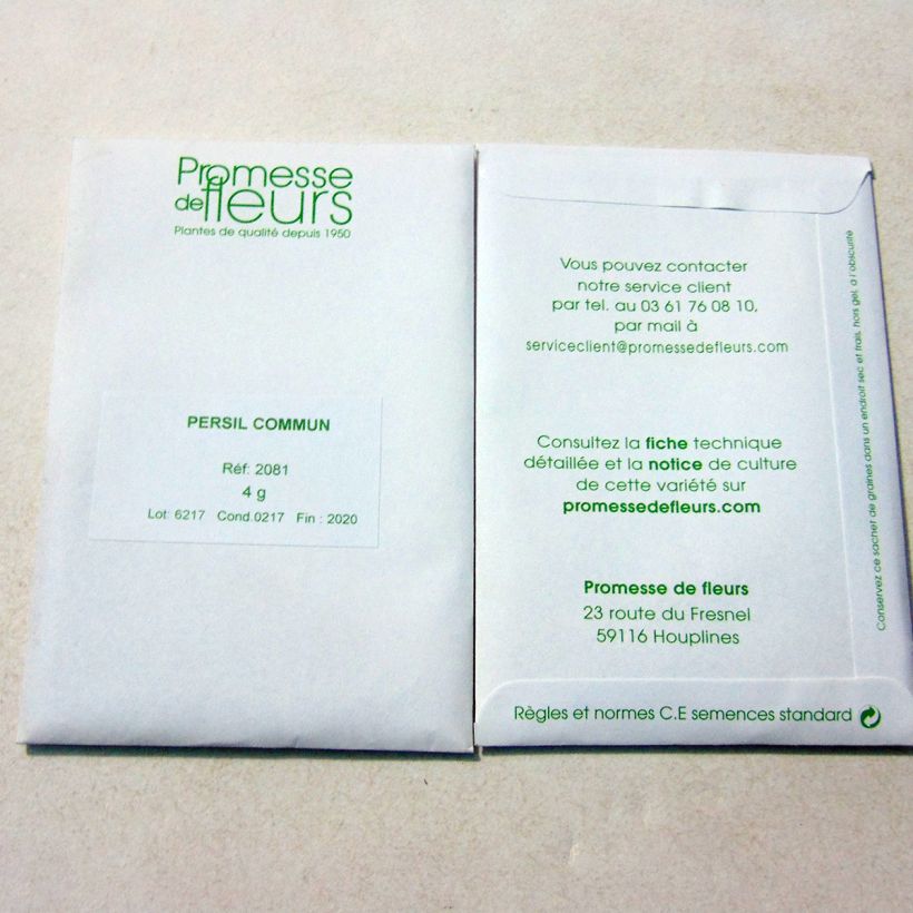 Ejemplo de ejemplar de Perejil - Petroselinum crispum saco de 1700 semillas (4g) tal y como se entrega