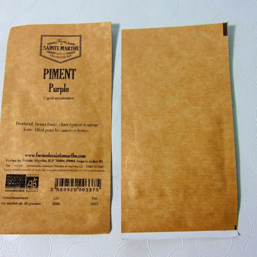 Ejemplo de ejemplar de Pimienta Purple saco de 30 semillas tal y como se entrega