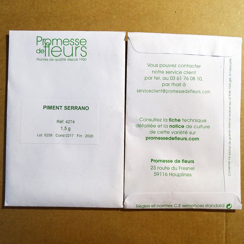 Ejemplo de ejemplar de Pimienta Serrano saco de 150 semillas (1,5g) tal y como se entrega
