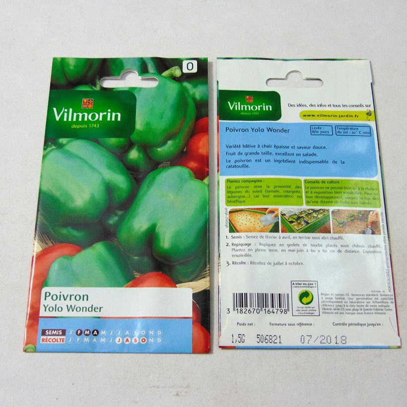 Ejemplo de ejemplar de Pimiento Yolo Wonder - Vilmorin saco de 180 semillas (1,5g) tal y como se entrega