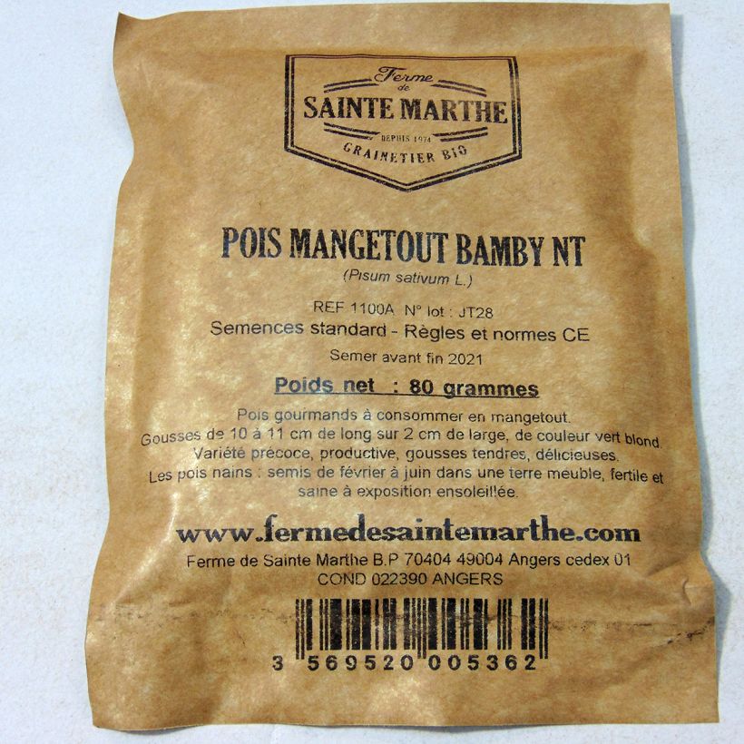 Ejemplo de ejemplar de Guisantes verdes Bamby no tratada - Ferme de Sainte Marthe saco de 240 semillas (80g) tal y como se entrega