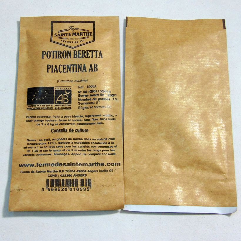 Ejemplo de ejemplar de Calabaza Beretta Piancentina saco de 15 semillas tal y como se entrega