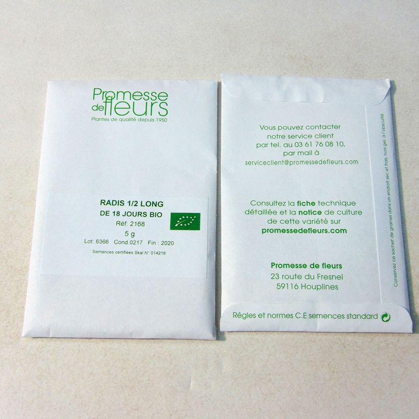 Ejemplo de ejemplar de Rábano de 18 dias BIO saco de 800 semillas (8g) tal y como se entrega