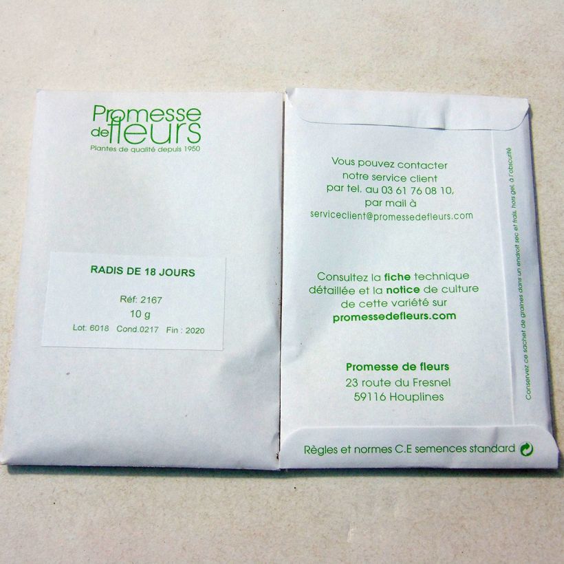 Ejemplo de ejemplar de Rábano sativus de 18 jours saco de 1000 semillas (10g) tal y como se entrega