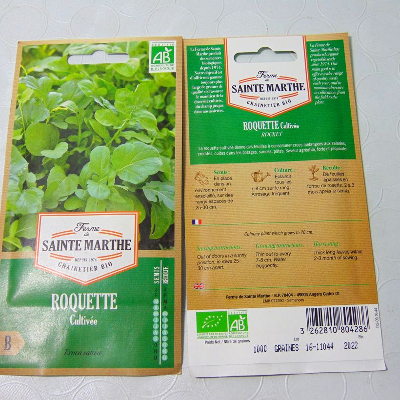 Ejemplo de ejemplar de Arúgula Bio - Ferme de Sainte Marthe saco de 800 semillas (1g) tal y como se entrega
