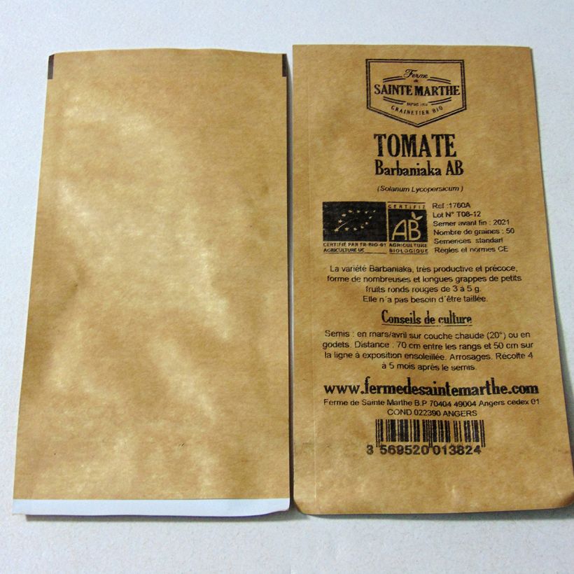 Ejemplo de ejemplar de Tomate Barbaniaka saco de 50 semillas tal y como se entrega