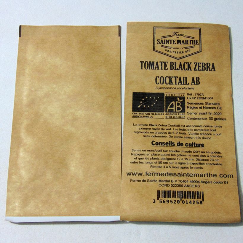 Ejemplo de ejemplar de Tomate Black Zebra Cocktail saco de 50 semillas tal y como se entrega