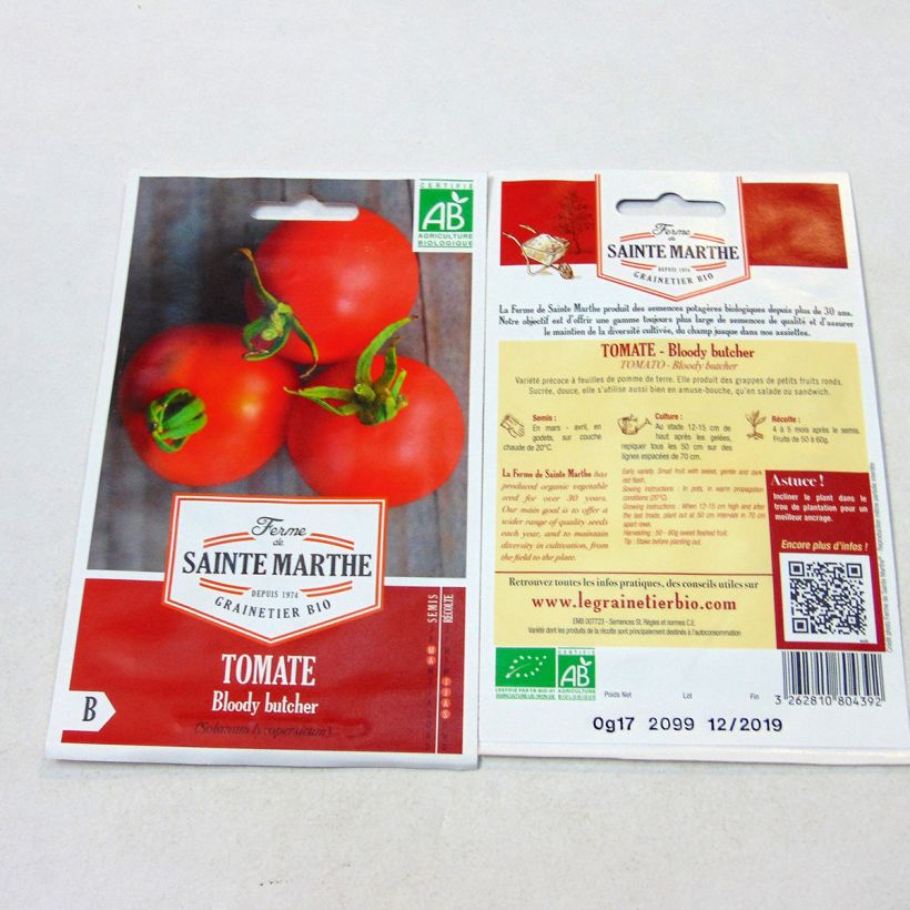 Ejemplo de ejemplar de Tomate Bloody Butcher saco de 60 semillas tal y como se entrega