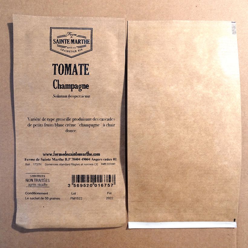 Ejemplo de ejemplar de Tomate Champagne saco de 50 semillas tal y como se entrega