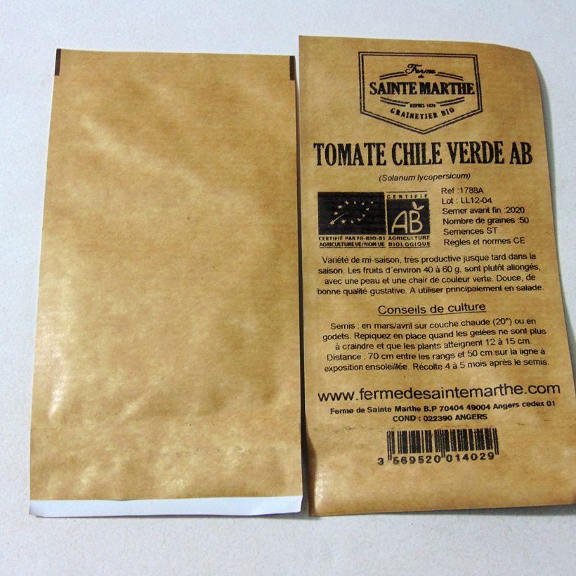 Ejemplo de ejemplar de Tomate Chile Verde saco de 50 semillas tal y como se entrega