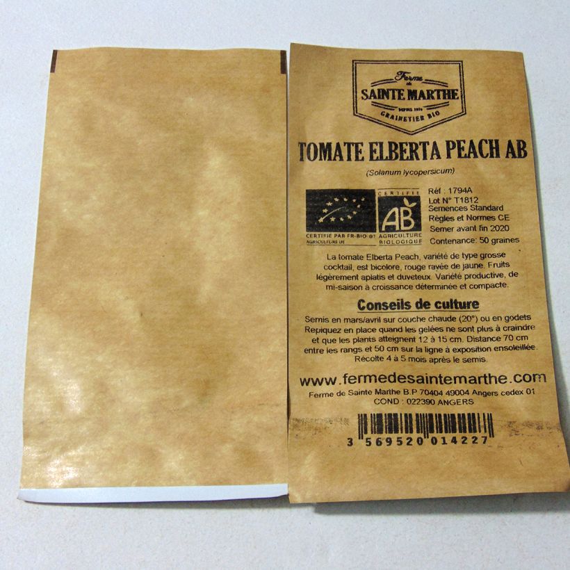 Ejemplo de ejemplar de Tomate Elberta Peach saco de 50 semillas tal y como se entrega