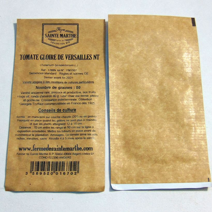Ejemplo de ejemplar de Tomate Gloire de Versailles saco de 50 semillas tal y como se entrega