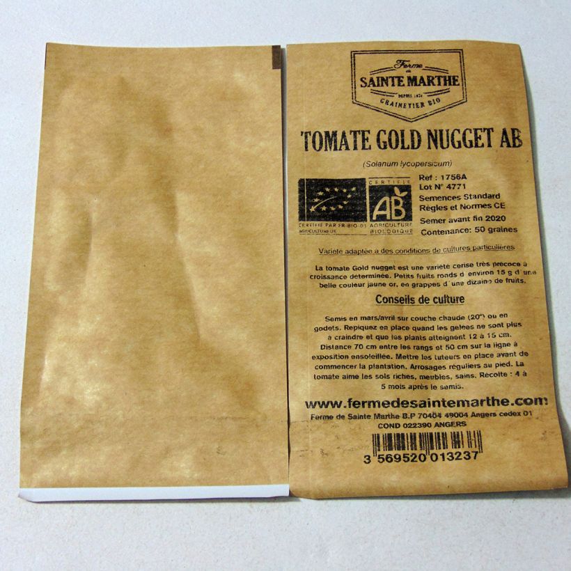 Ejemplo de ejemplar de Tomate Gold Nugget - Ferme de Sainte Marthe saco de 50 semillas tal y como se entrega