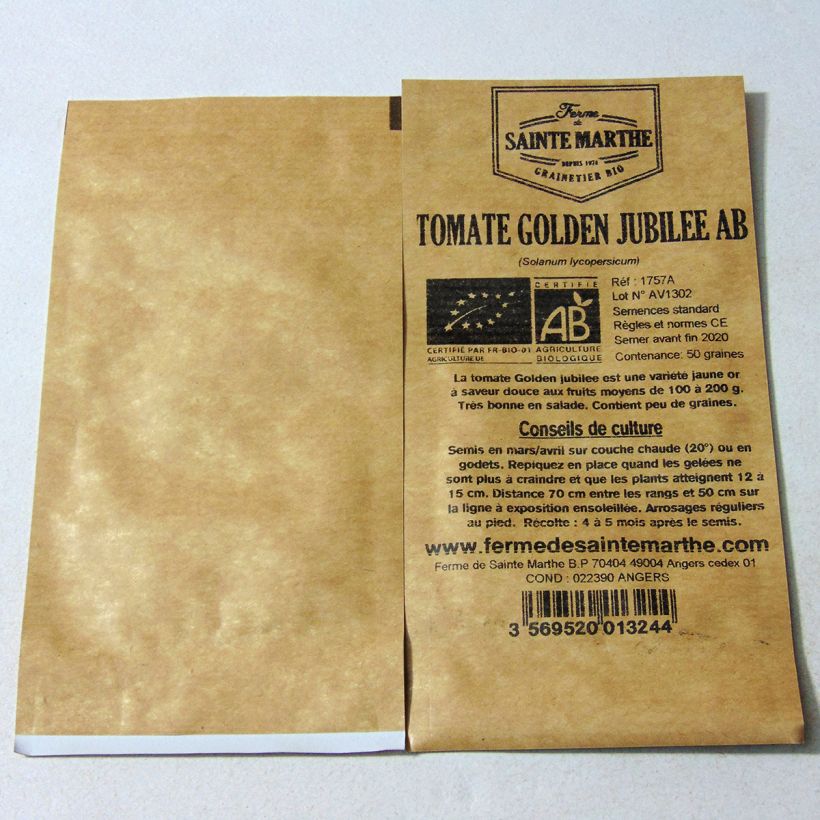 Ejemplo de ejemplar de Tomate Golden Jubilee saco de 50 semillas tal y como se entrega